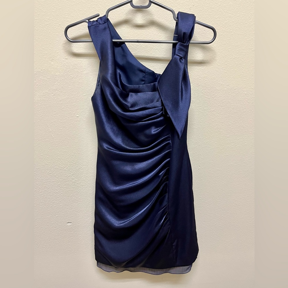 Now Shoulder Navy Blue Cocktail Dress